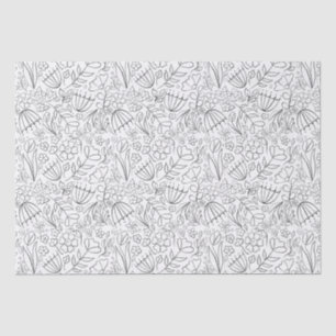 Black hand drawn doodle flowers tissue paper