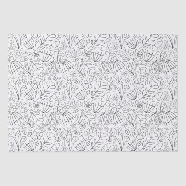 Black hand drawn doodle flowers tissue paper (Front)