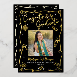 Black Hand Drawn Doodle Graduate 4 Photo Real Gold