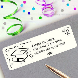 Black Hand Drawn Doodle Graduate Cap Cream Address
