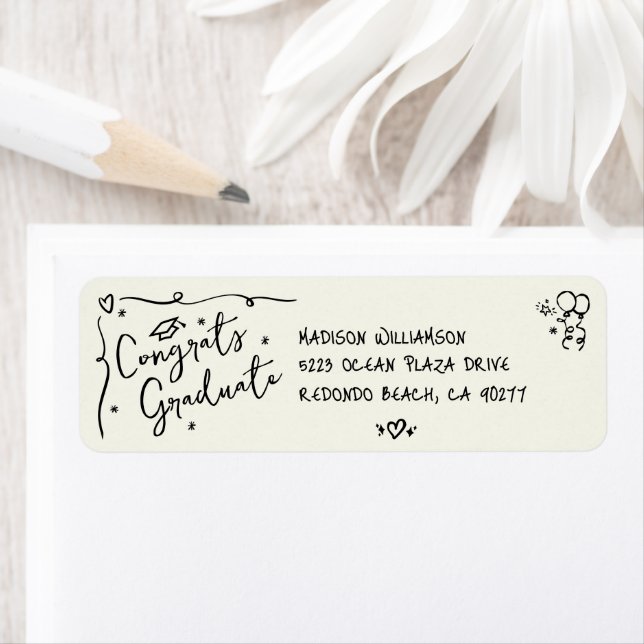 Black Hand Drawn Doodle Graduation Cream Address (En situation)