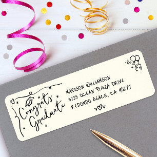 Black Hand Drawn Doodle Graduation Cream Address