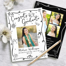 Black Hand Drawn Doodles Graduation 4 Photo White