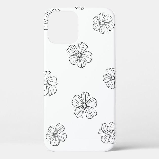 Black hand drawn flowers on white background. Seam Case-Mate iPhone Case (Back)