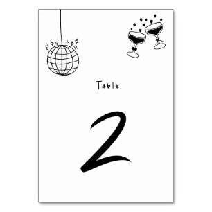 Black Hand Drawn Illustrations Doodles Wedding Table Number