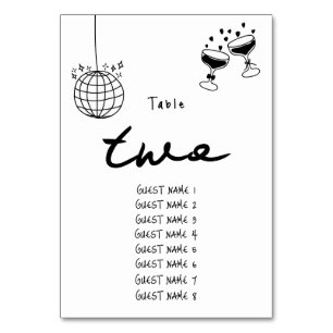 Black Hand Drawn Illustrations Doodles Wedding Table Number
