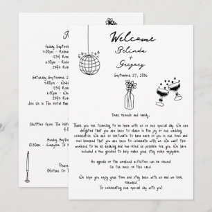 Black Hand Drawn Illustrations Wedding Itinerary