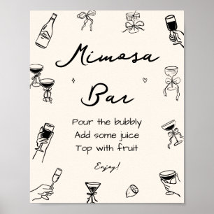 Black Hand Drawn Italian Bridal Shower Mimosa Bar Poster