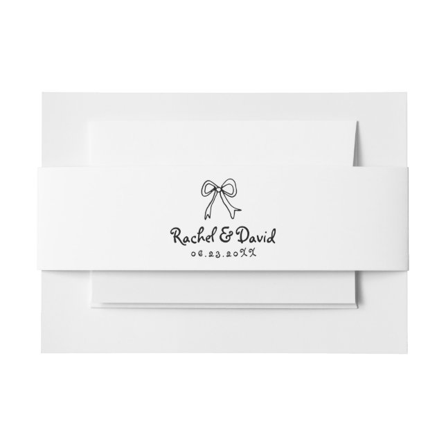 Black hand drawn scribble bow wedding invitation belly band (Front Example)