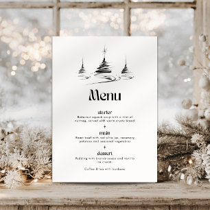 Black Hand Drawn Trees Christmas Dinner Menu Card 