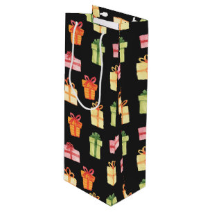 Black Hand Drawn Watercolor Gift Package Pattern Wine Gift Bag
