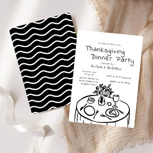 Black Hand Drawn Whimsy Thanksgiving Dinner Invitation