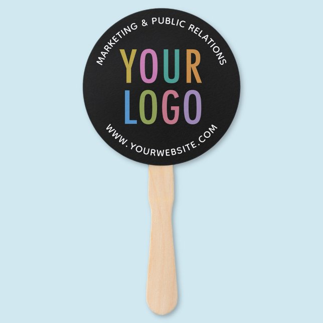 Black Hand Held Fan with Company Logo Custom Print (MISOOK Black Handheld Fan on a Stick with Logo)