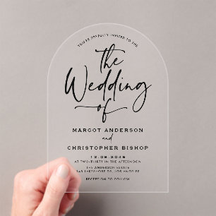 Black Hand Lettered Calligraphy Wedding Acrylic Invitations