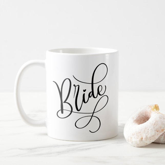 Black Hand Lettered Script Bride Personalized Mug (With Donut)