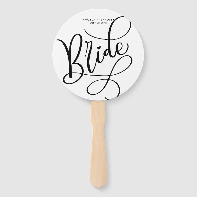 Black Hand Lettered Script Bride Wedding Fan (Front)
