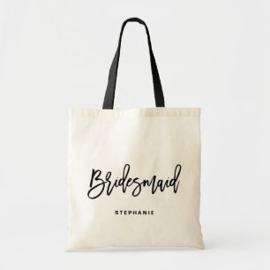 Black Hand Lettering Bridesmaid I Personalized Tote Bag