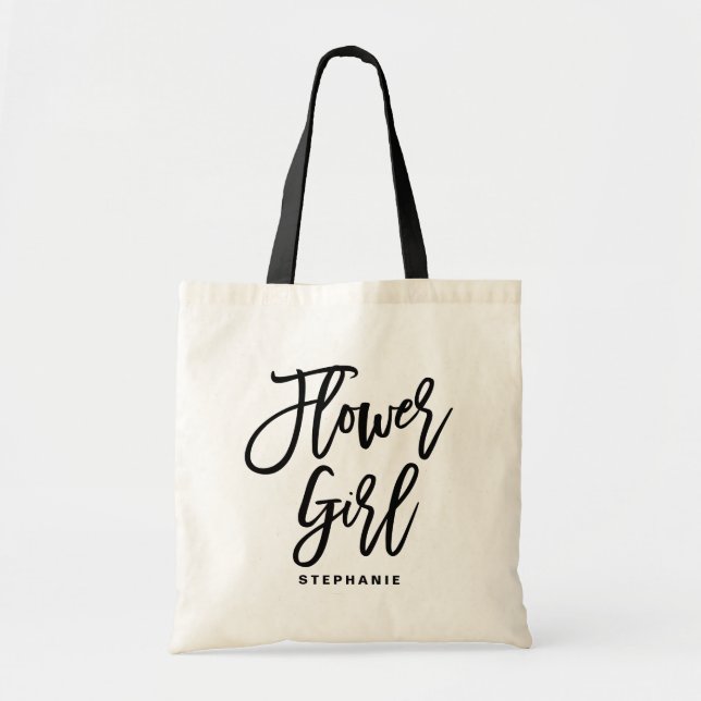 Black Hand Lettering Flower Girl Personalized Tote Bag (Front)