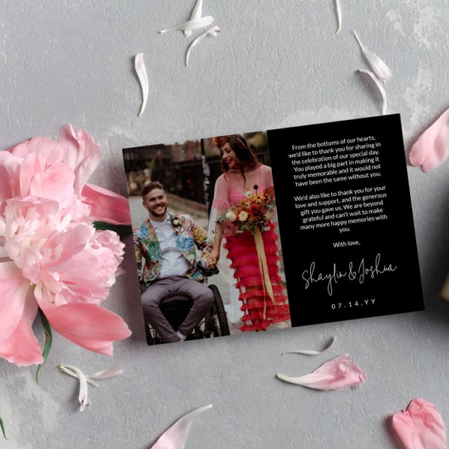 Black Hand-writing Script Photo Wedding Thank You Card (Creator Uploaded)