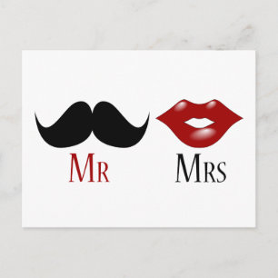Black Handlebar Moustache Mr and Mrs Announcement Postcard