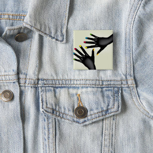Black Hands with Colourful Nails Pop Art 2 Inch Square Button