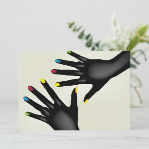 Black Hands with Colourful Nails Pop Art Invitation
