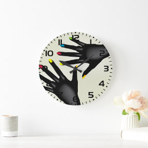 Black Hands With Painted Nails  Large Clock
