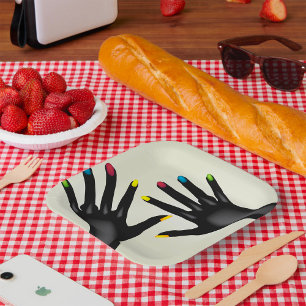 Black Hands With Painted Nails Paper Plate
