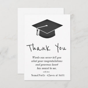 Black Handwriting Cap and Tassel Graduation   Thank You Card