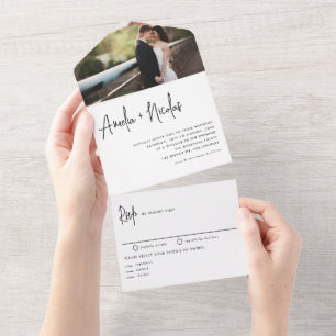 Black Handwriting Typography Photo Wedding All In One Invitation