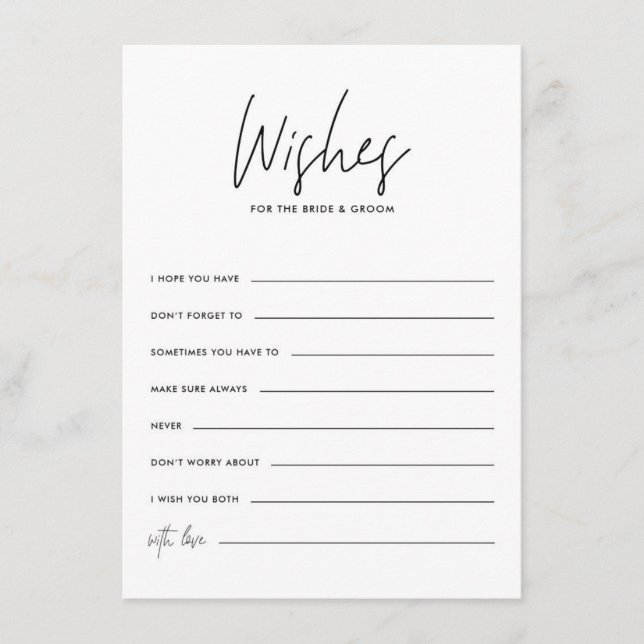 Black Handwriting Wishes for the Bride and Groom Enclosure Card (Front)