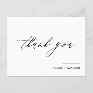 Black Handwritten Calligraphy Wedding Thank You Postcard