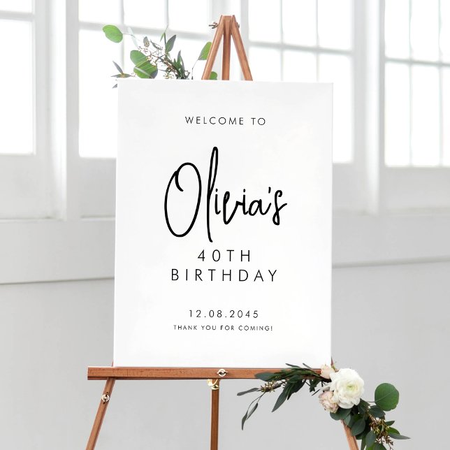 Black Handwritten Script 40th Birthday Welcome Poster (Creator Uploaded)