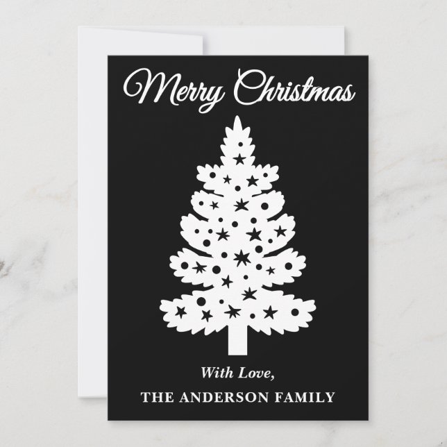 Black Handwritten Script Christmas Tree Holiday Card (Front)