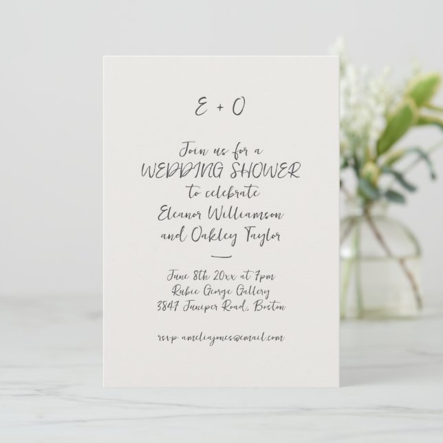 Black Handwritten Script Initials Wedding Shower Invitation (Standing Front)
