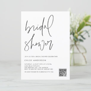 Black Handwritten Script QR Code Bridal Shower Invitation