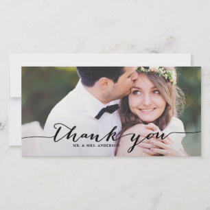 Black Handwritten Script Wedding Thank You Photo Card
