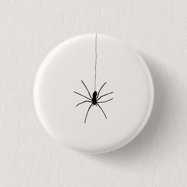 Black Hanging Spider on White 1 Inch Round Button (Front)