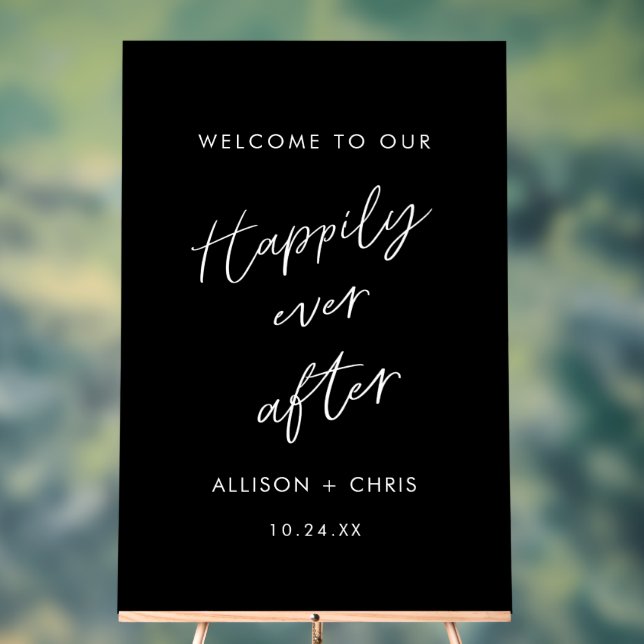 Black Happily Ever After Wedding Welcome Acrylic Sign (Neutral)