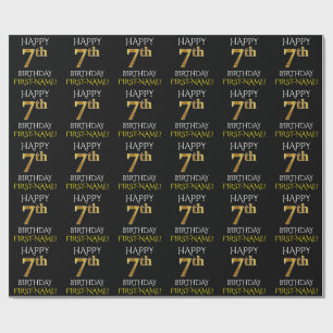 Black, "HAPPY 7th BIRTHDAY" Wrapping Paper