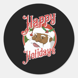 Black Happy African American Santa Claus Classic Round Sticker