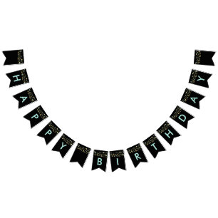 black Happy birthday bunting flags, lights glitter Bunting Flags
