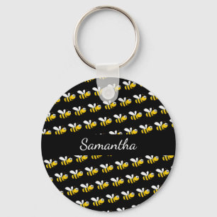 Black happy bumble bees monogram name keychain