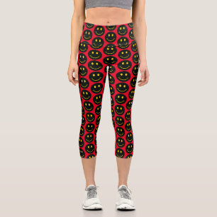 Black Happy Face Capri Leggings