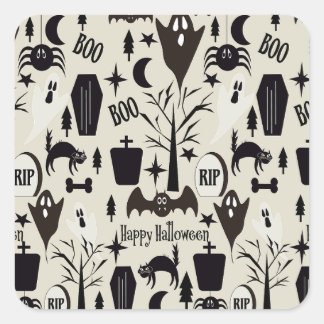 Black Happy Halloween Gift Paper Square Sticker