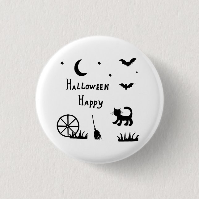 Black Happy Halloween horror spooky      1 Inch Round Button (Front)