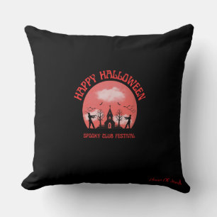 Black Happy Halloween Spooky Club Festival Throw Pillow