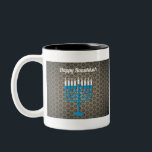 black happy hanukkah Two-Tone coffee mug<br><div class="desc">"black happy hanukkah ", "hanukkah menorah", "happy hanukkah", channuka, channukah, chanukah,  chanukkah, hannuka, hannukah, Hanukkah</div>