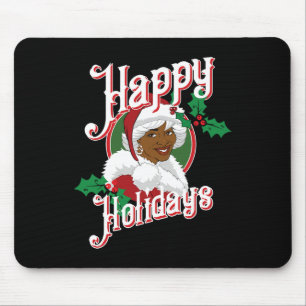Black happy holidays african american santa mrs cl mouse pad