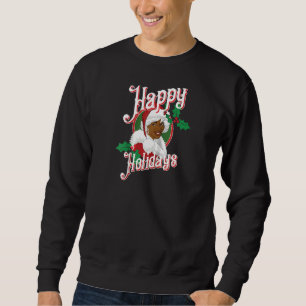 Black Happy Holidays African American Santa Mrs Cl Sweatshirt